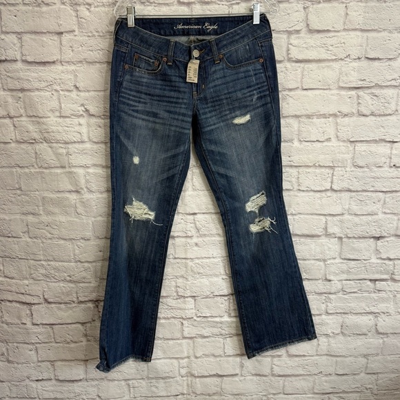 American Eagle AE 4 x 29" Favorite Boyfriend Boot Cut Distressed Jeans 7601 nwt - Picture 1 of 8
